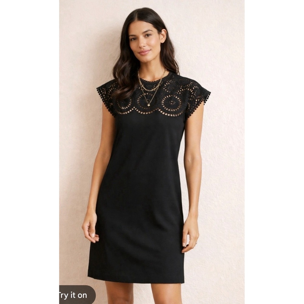 BODEN CUTWORK BLACK JERSEY T SHIRT DRESS US SZ 10L